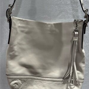 Coach White Shoulder Bag with Tassel Detail
